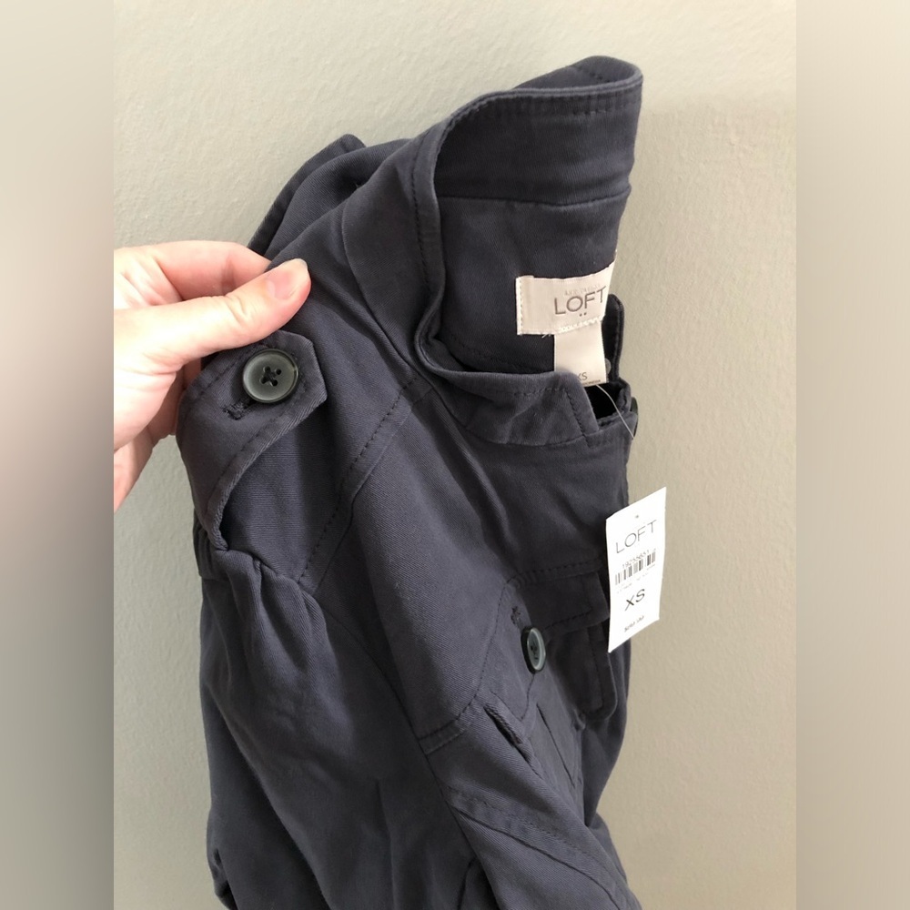 Ann Taylor LOFT Military-Style Peplum Dusty Navy Blue Blazer Jacket - NWT! - Picture 10 of 11